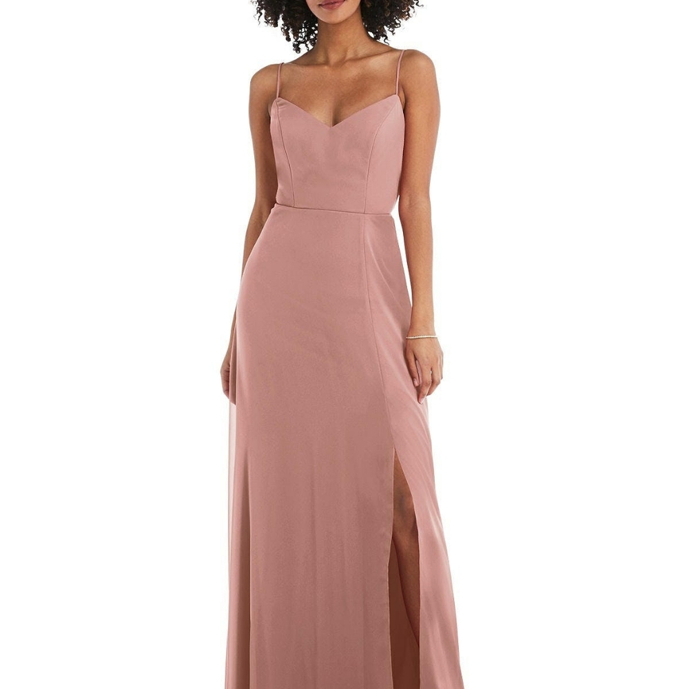 Dust Rose After Six Tie-Back Cutout Maxi Dress with Front Slit size 14